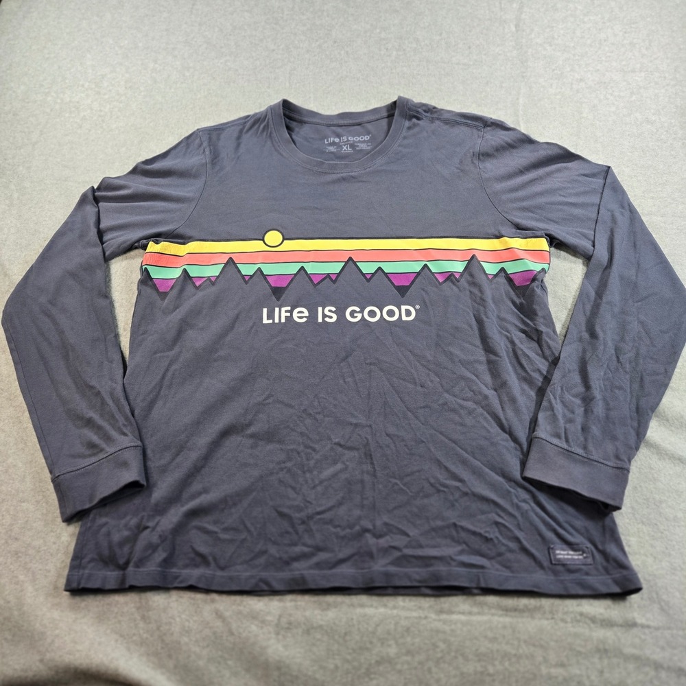 Life is Good Womens XL Crusher Long Sleeve T-Shirt Gray Rainbow Mountain Graphic